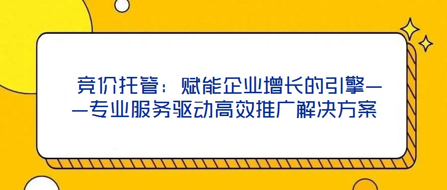  競價托管：賦能企業增長的引擎——專業服務驅動高效推廣解決方案