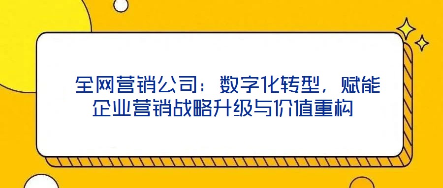  全網營銷公司：數字化轉型，賦能企業營銷戰略升級與價值重構