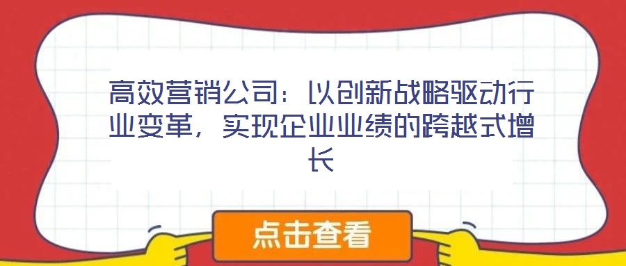 高效營銷公司：以創(chuàng)新戰(zhàn)略驅(qū)動行業(yè)變革，實(shí)現(xiàn)企業(yè)業(yè)績的跨越式增長