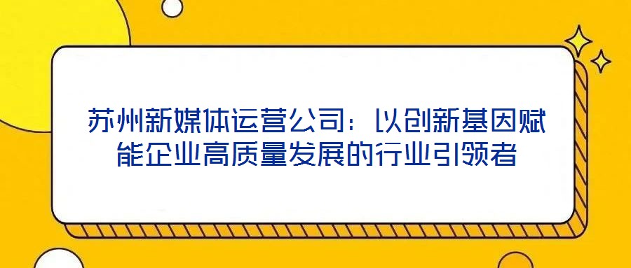 蘇州新媒體運營公司：以創新基因賦能企業高質量發展的行業引領者